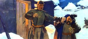 Кузнец Вакула и Чуб. Иллюстрация А. П. Бубнова к повести Гоголя «Ночь перед Рождеством»