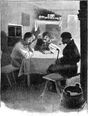 Голова, винокур и сельский десятский. Иллюстрация к повести Н. В. Гоголя «Майская ночь, или утопленница». Художник Грабарь (Храбров) Игорь Эммануилович, 1894 г.