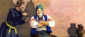 Дьяк и Солоха. Иллюстрация А. П. Бубнова к повести Гоголя «Ночь перед Рождеством»