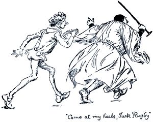 Следуй за мной, Жак Регби! Иллюстрация Хью Томсона (1910 г.) к комедии Уильяма Шекспира «Виндзорские насмешницы» (1597 г.)