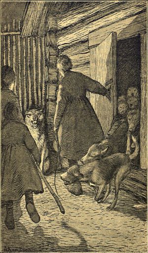 Волк на псарне. Художник А. Н. Комаров, 1915