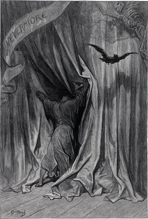 Nevermore (Никогда больше). Иллюстрация к стихотворению Эдгара Аллана По «Ворон». Художник Гюстав Доре (1832-1883)