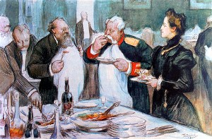 Закуска у Корчагиных. Иллюстрация Л. О. Пастернака к роману Л. Н. Толстого «Воскресение»
