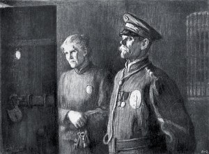 — Маслова, в суд! — и опять притворил дверь, дожидаясь. Иллюстрация Л. О. Пастернака к роману Л. Н. Толстого «Воскресение»