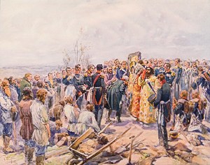 Молебен. Иллюстрация А. П. Апсита к роману Л. Н. Толстого «Война и мир»