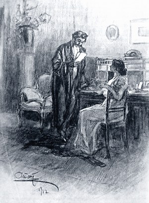 Это дневник, Nicolas, — сказала она, подавая ему синенькую тетрадку, исписанную ее твердым, крупным почерком. Иллюстрация А. П. Апсита к роману Л. Н. Толстого «Война и мир»