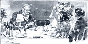 Пьер, Наташа и княжна Марья. Иллюстрация А. П. Апсита к роману Л. Н. Толстого «Война и мир»