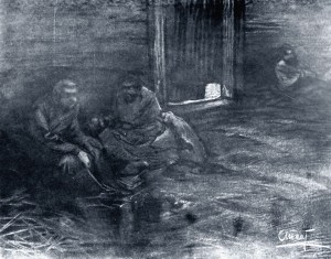 Пьер Безухов и Платон Каратаев. Иллюстрация А. П. Апсита к роману Л. Н. Толстого «Война и мир»