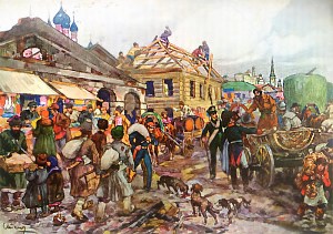 Восстановление Москвы. Иллюстрация А. П. Апсита к роману Л. Н. Толстого «Война и мир»