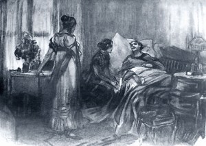 Андрей Болконский, княжна Марья и Наташа Ростова. Иллюстрация А. П. Апсита к роману Л. Н. Толстого «Война и мир»