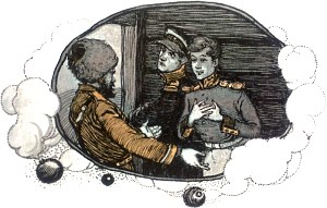 Денисов, Долохов и Петя Ростов. Иллюстрация А. П. Апсита к роману Л. Н. Толстого «Война и мир»