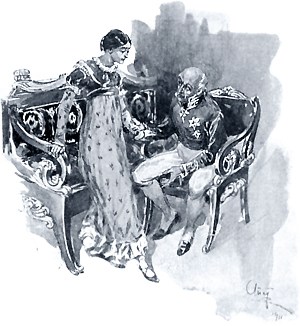 Князь Василий и княжна Катерина Семеновна. Иллюстрация А. П. Апсита к роману Л. Н. Толстого «Война и мир»
