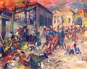 Заступничество Пьера за красавицу-армянку. Иллюстрация А. П. Апсита к роману Л. Н. Толстого «Война и мир»