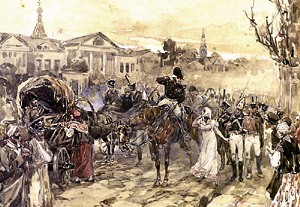 Майор с улыбкой приложил руку к козырьку. Иллюстрация А. П. Апсита к роману Л. Н. Толстого «Война и мир»