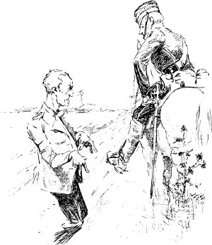 — Великаны в броне, сэр. Сто футов высоты. Три ноги; тело вроде как алюминиевое, с огромной головой в колпаке, сэр. Иллюстрация к роману Герберта Уэллса «Война миров». Художник Альвим Корреа, 1906 г.