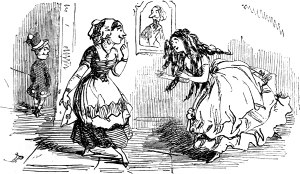 Прелестное создание приняло ее из рук своей femme de chambre mademoiselle Анастази. Иллюстрация к роману Уильяма Теккерея «Ярмарка тщеславия». Художник Уильям Теккерей, 1848 год.