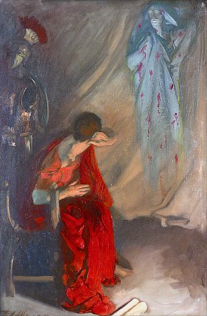В шатре Брута: входит призрак Цезаря. Юлий Цезарь, Акт IV, Сцена III. Художник Эдвин Остин Эбби, 1905 г.