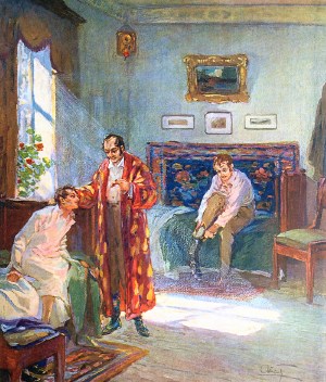 В деревне. Иллюстрация А. П. Апсита к повести Л. Н. Толстого «Юность»