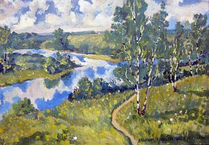 И синь, упавшая в реку... Художник В. И. Калошин, 1975 г.