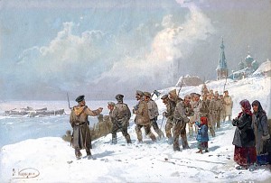 Арестанты на разборе барки. Художник Н. Каразин, 1893