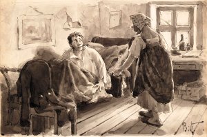 Поприщин и Мавра. Иллюстрация к «Запискам сумасшедшего» Н.В. Гоголя. Художник Коновалов