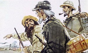 — Вы видели? — ликующим голосом крикнул Челленджер. — Саммерли, вы видели? Иллюстрация к роману Артура Конан Дойла «Затерянный мир». Художник В. Шевченко, 1968