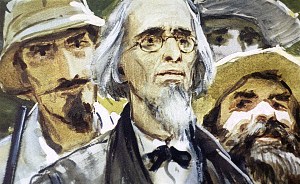Желчная гримаса исчезла с лица Саммерли, уступив место выражению благоговейного восторга. Иллюстрация к роману Артура Конан Дойла «Затерянный мир». Художник В. Шевченко, 1968