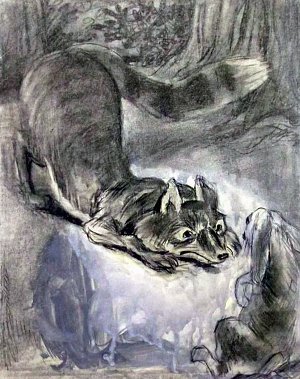 Здравомыслящий заяц. Иллюстрация к книге Н. Щедрина (М. Е. Салтыкова). Художник Черемных Михаил Михайлович, 1939