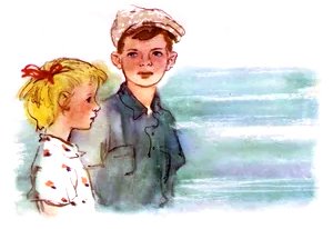 Вот раз мы с сестрой Ниной узнали, что отец на два дня уезжает из дому... Иллюстрация Н. Носкович к рассказу Б. Житкова «Белый домик».