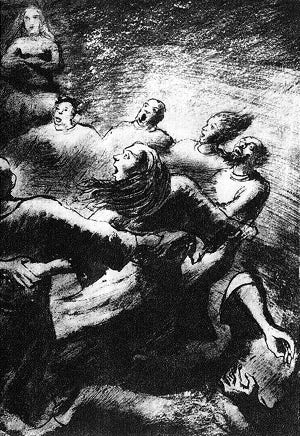 Радение сектантов. Иллюстрация к роману М. Горького «Жизнь Клима Самгина». Кукрыниксы, 1932-1933 гг.