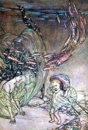 Младенчество Ундины. Иллюстрация Артура Рэкема (1909 г.) к повести Фридриха де ла Мотт Фуке «Ундина» (1811 г.). Поэтический перевод В. А. Жуковского (1831-1836).