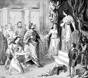 Картина середины XIX в., изображающая оживающую статую Гермионы. Художник Генри Стейси Маркс (1829-1898)