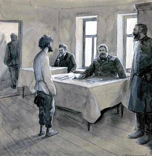 Иллюстрация к рассказу А. П. Чехова «Злоумышленник». Пономарев Василий Семенович. Начало XX века