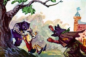 — Ага, теперь от нас не уйдешь!.. Иллюстрация Л. Владимирского к сказке «Золотой ключик или приключения Буратино»
