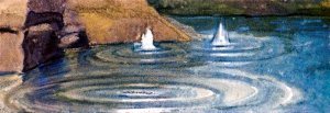 Буратино шлепнулся в воду, и зеленая ряска сомкнулась над ним. Иллюстрация Л. Владимирского к сказке «Золотой ключик или приключения Буратино»