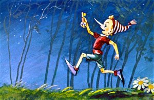 Буратино с золотым ключиком. Иллюстрация Л. Владимирского к сказке «Золотой ключик или приключения Буратино»