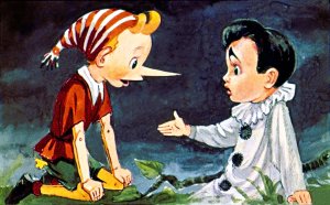Буратино и Пьеро. Иллюстрация Л. Владимирского к сказке «Золотой ключик или приключения Буратино»